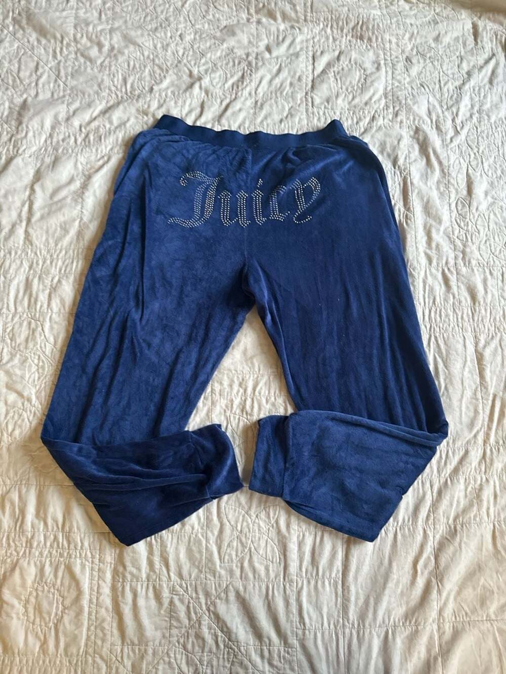 Juicy Couture Navy Blue Velour Rhinestone Bling Sleepwear Joggers